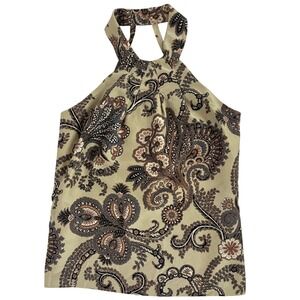 ELLAVIE Vintage Y2K 90s 100% Silk Halter Top Paisley Floral Women's 8 Fairy Glam